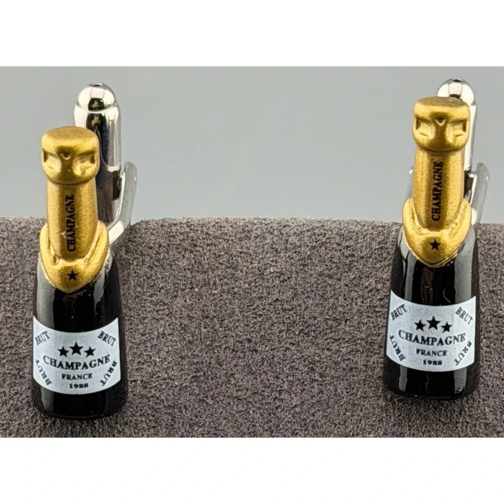 Vintage Cufflinks Champagne Bottle Bey-Berk International Brut France Novelty